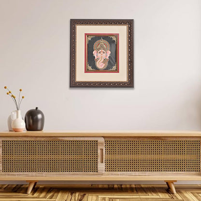 Tanjore Handmade Ganapati Ji Face Wall Painting (35x5x38 cm)