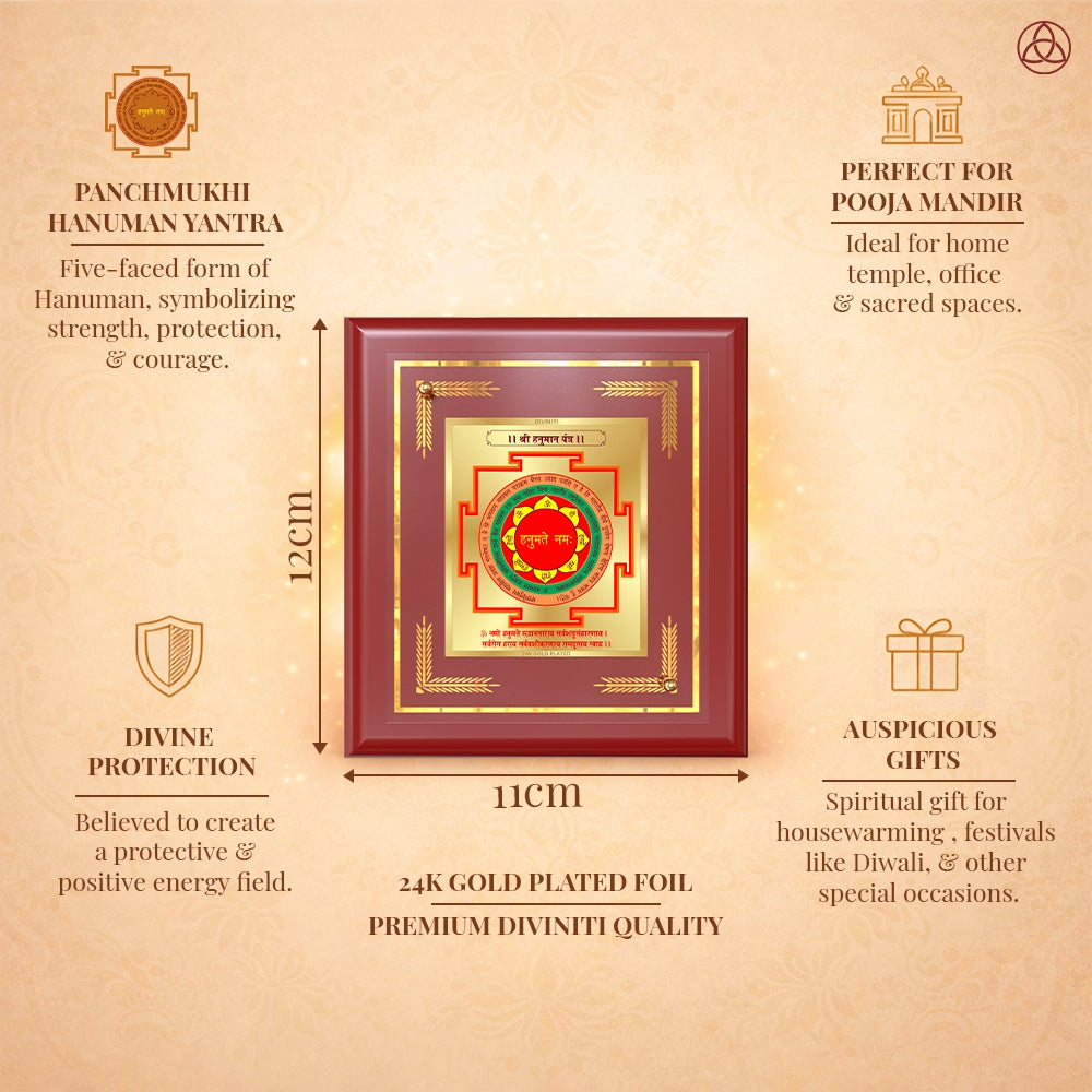 Panchmukhi Hanuman Yantra | Sacred Strength & Protection Frame in 24K Gold Plated Foil