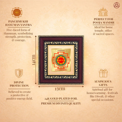 Panchmukhi Hanuman Yantra artwork featuring 24K gold plated foil, ideal for spiritual protection and healing.