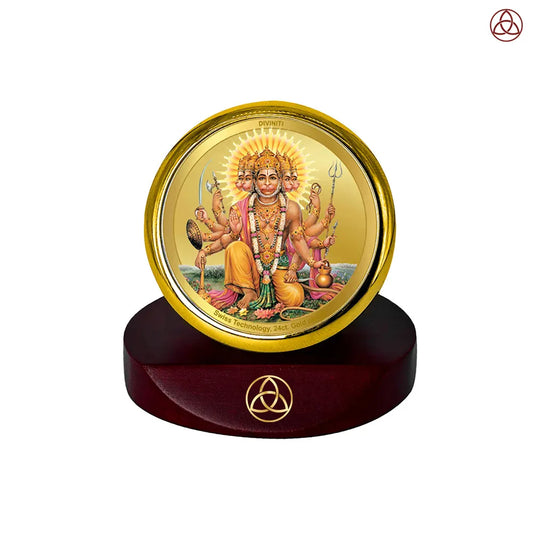 Panchmukhi Hanuman | Five-Faced Hanuman Car Dashboard Frame in 24K Gold Plated Foil