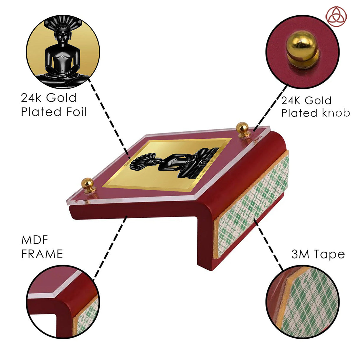 Parshvanatha | Divine Jain Tirthankar Car Dashboard & Tabletop Photo Frame in 24K Gold Plated Foil