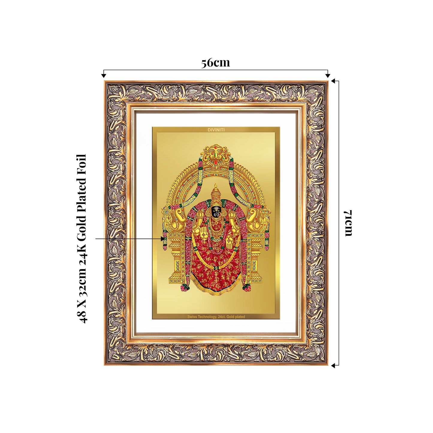 Goddess Padmavati | Consort of Lord Tirupati Balaji Wall Mount Photo Frame in 24K Gold Plated Foil