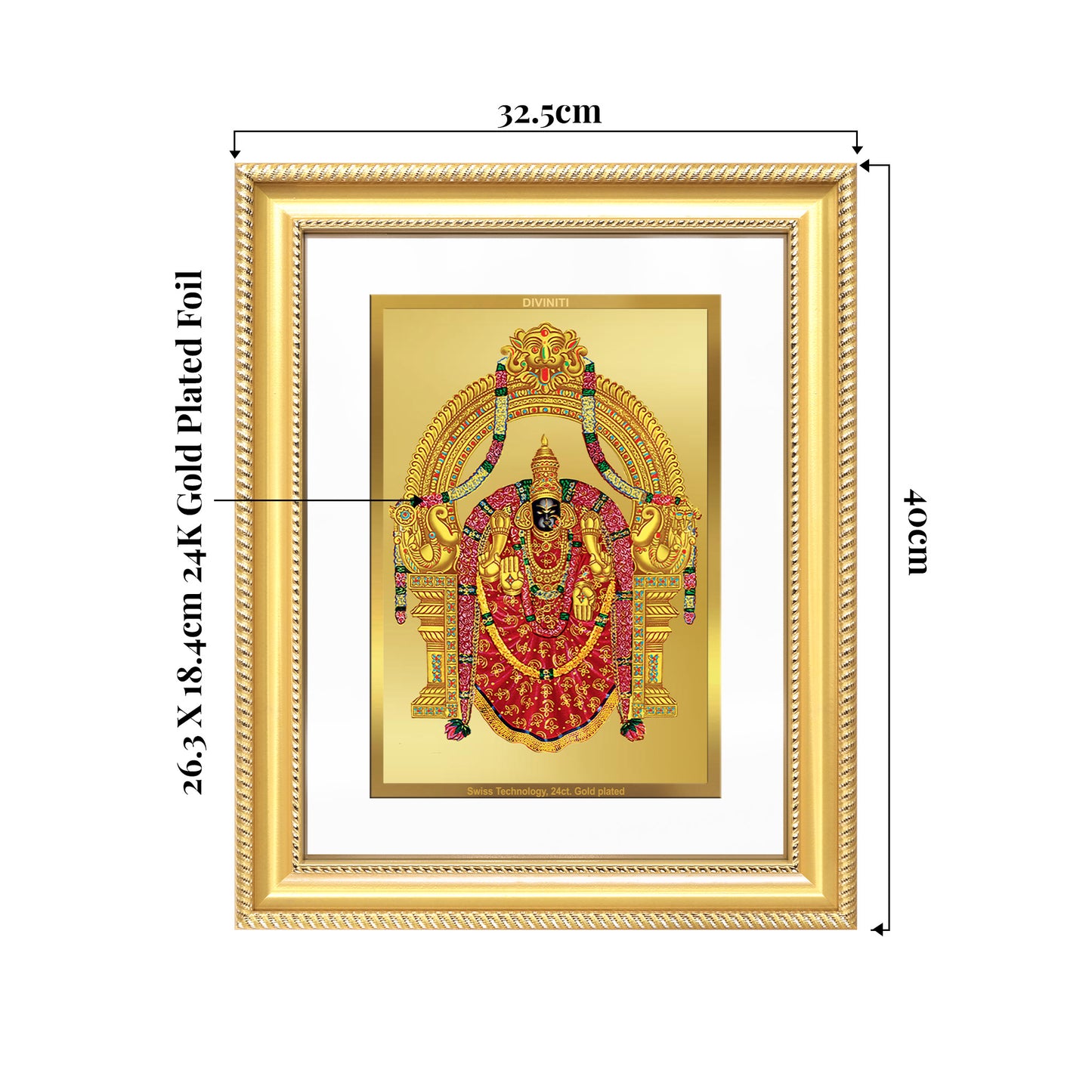 Goddess Padmavati | Consort of Lord Tirupati Balaji Wall Mount Photo Frame in 24K Gold Plated Foil