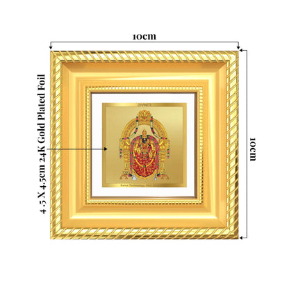 Shri Padmavati Tabletop Frame in 24K Gold Plated Foil showing product dimensions, ideal for spiritual décor and devotional gifting.