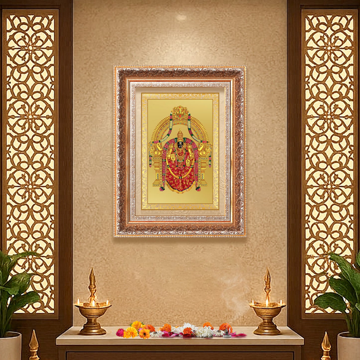 Goddess Padmavati | Consort of Lord Tirupati Balaji Wall Mount Photo Frame in 24K Gold Plated Foil