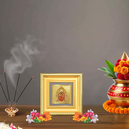 Shri Padmavati Tabletop Frame in 24K Gold Plated Foil displayed in a beautifully decorated wooden wall shrine.