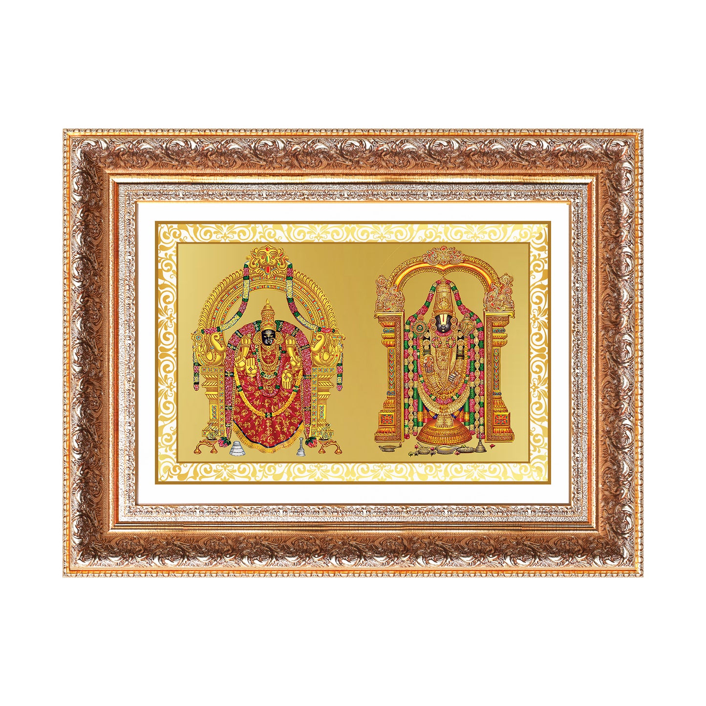 Lord Venkateswara Tirupati Balaji & Goddess Padmavati | Divine Couple Wall Mount Photo Frame in 24K Gold Plated Foil