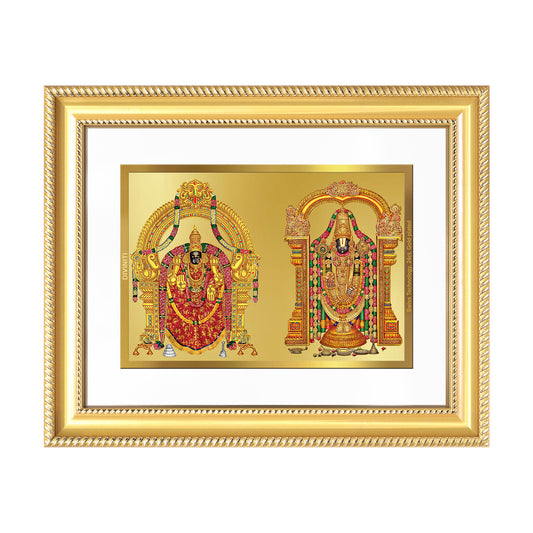 Lord Venkateswara Tirupati Balaji & Goddess Padmavati | Divine Couple Wall Mount Photo Frame in 24K Gold Plated Foil
