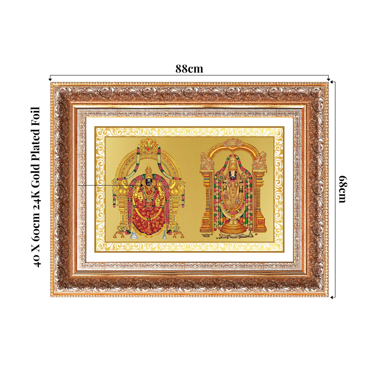 Lord Venkateswara Tirupati Balaji & Goddess Padmavati | Divine Couple Wall Mount Photo Frame in 24K Gold Plated Foil
