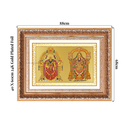 Lord Venkateswara Tirupati Balaji & Goddess Padmavati | Divine Couple Wall Mount Photo Frame in 24K Gold Plated Foil