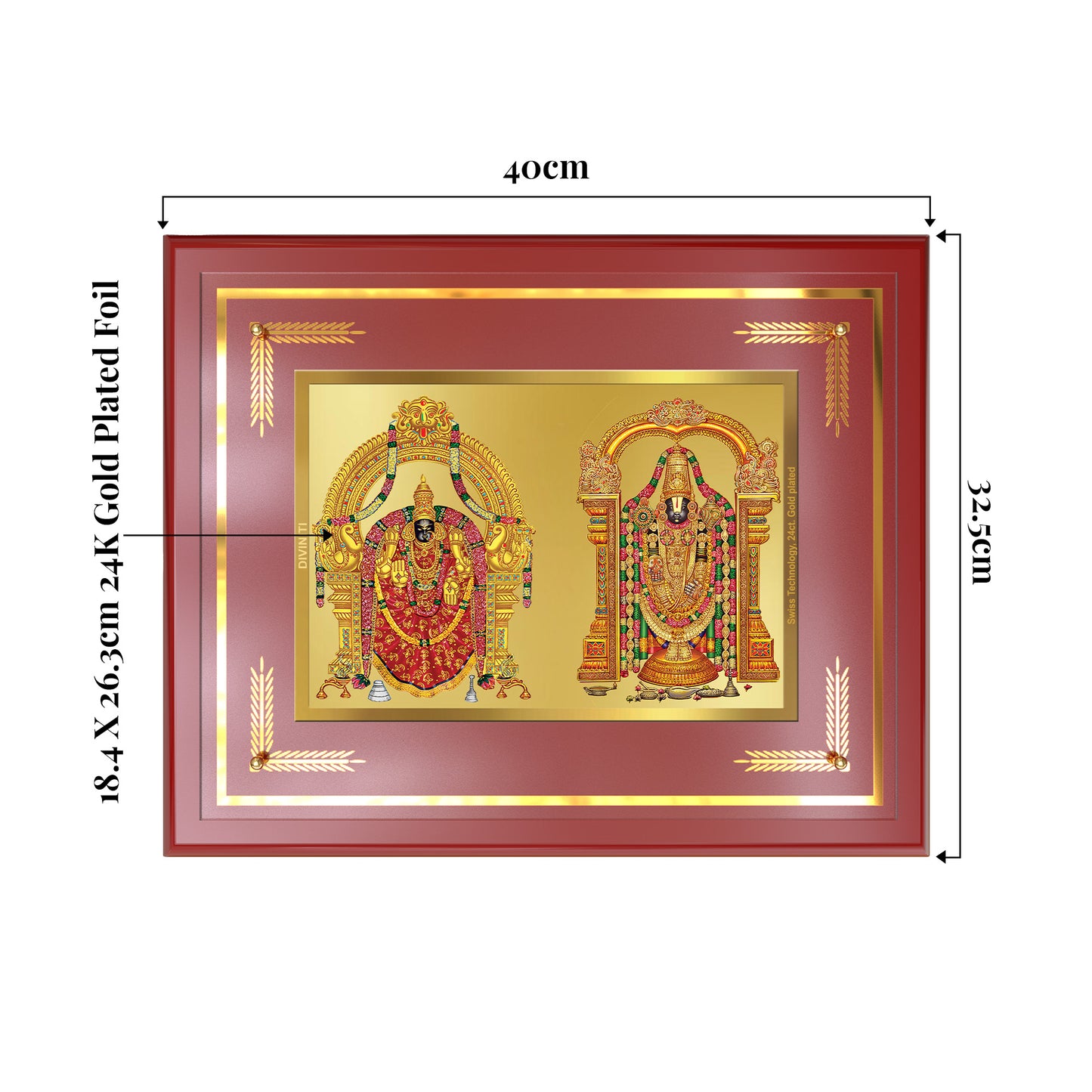 Lord Venkateswara Tirupati Balaji & Goddess Padmavati | Divine Couple Wall Mount Photo Frame in 24K Gold Plated Foil