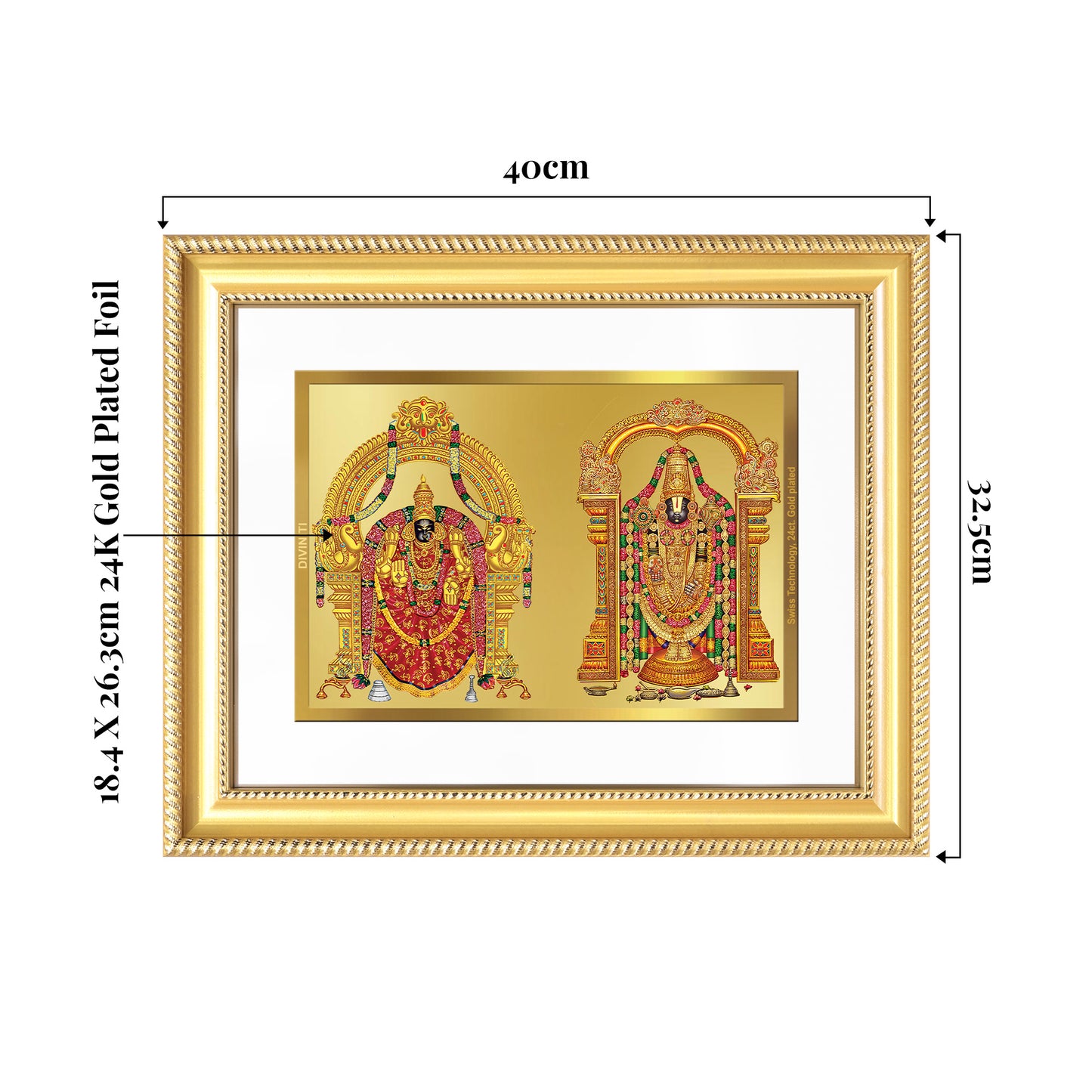 Lord Venkateswara Tirupati Balaji & Goddess Padmavati | Divine Couple Wall Mount Photo Frame in 24K Gold Plated Foil