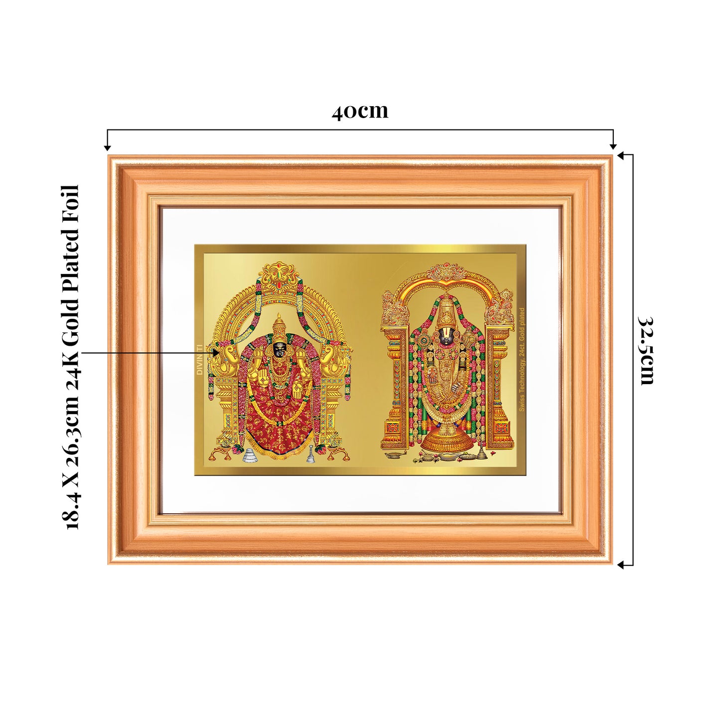Lord Venkateswara Tirupati Balaji & Goddess Padmavati | Divine Couple Wall Mount Photo Frame in 24K Gold Plated Foil
