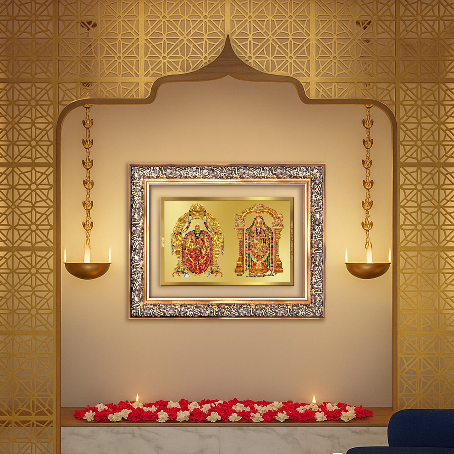 Lord Venkateswara Tirupati Balaji & Goddess Padmavati | Divine Couple Wall Mount Photo Frame in 24K Gold Plated Foil