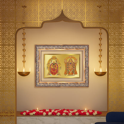 Lord Venkateswara Tirupati Balaji & Goddess Padmavati | Divine Couple Wall Mount Photo Frame in 24K Gold Plated Foil