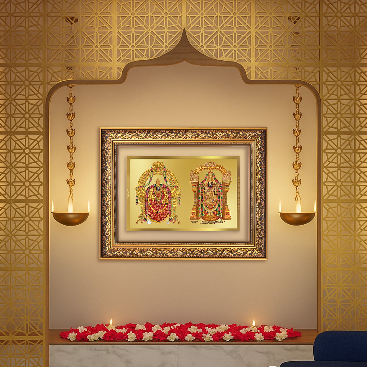 Lord Venkateswara Tirupati Balaji & Goddess Padmavati | Divine Couple Wall Mount Photo Frame in 24K Gold Plated Foil