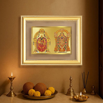 Lord Venkateswara Tirupati Balaji & Goddess Padmavati | Divine Couple Wall Mount Photo Frame in 24K Gold Plated Foil
