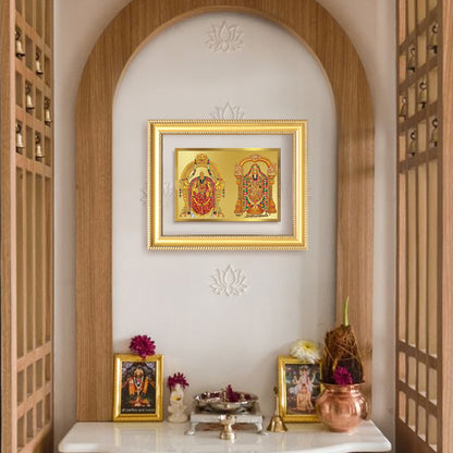 Lord Venkateswara Tirupati Balaji & Goddess Padmavati | Divine Couple Wall Mount Photo Frame in 24K Gold Plated Foil