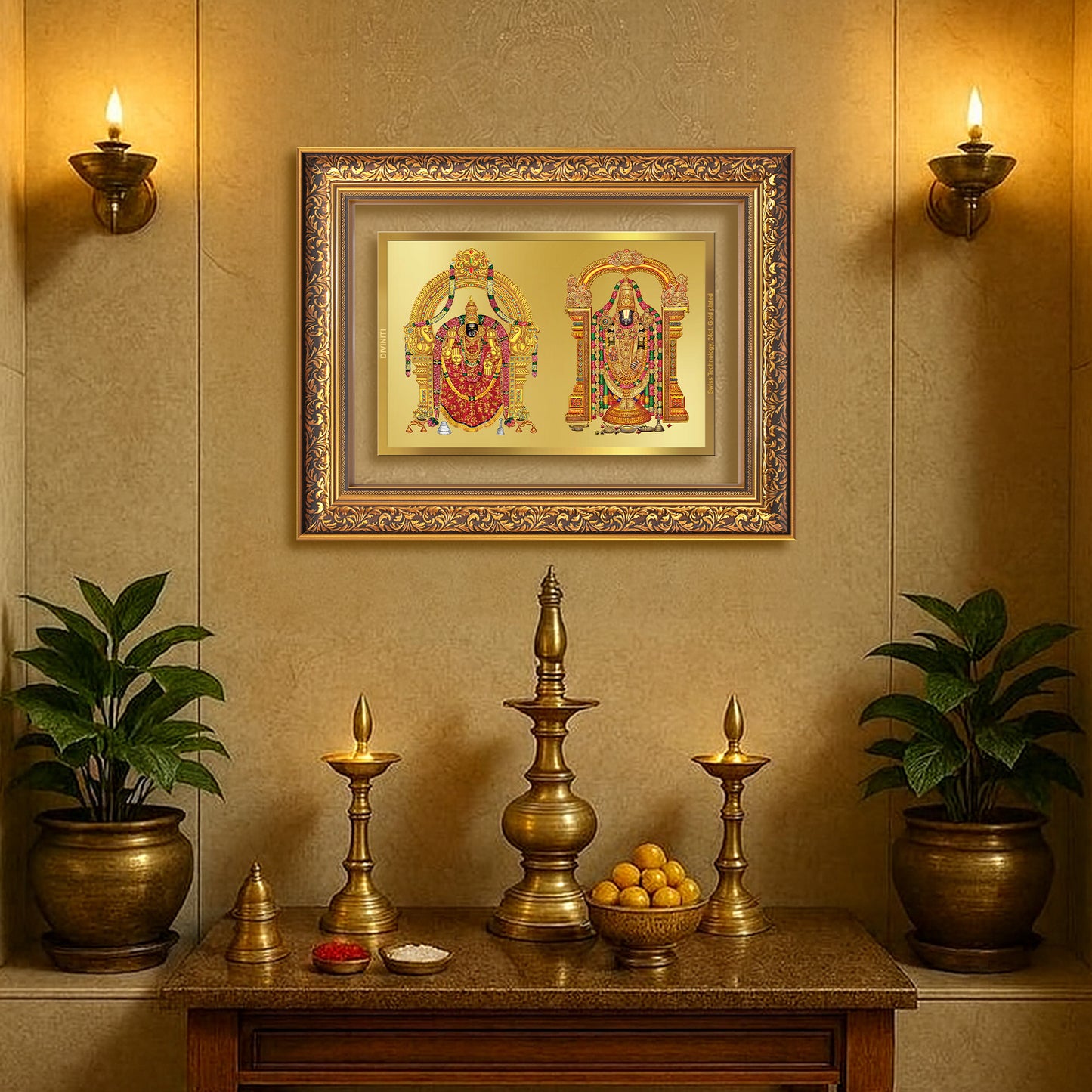 Lord Venkateswara Tirupati Balaji & Goddess Padmavati | Divine Couple Wall Mount Photo Frame in 24K Gold Plated Foil