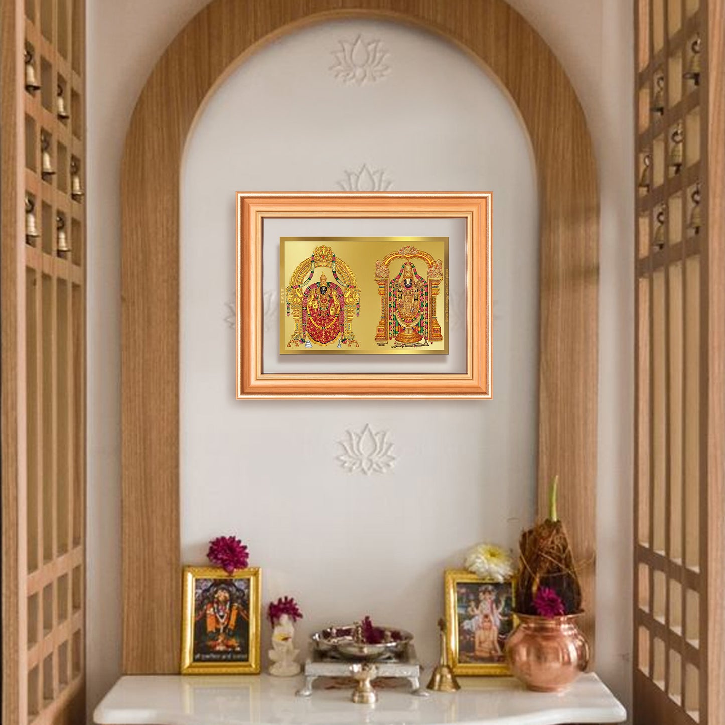 Lord Venkateswara Tirupati Balaji & Goddess Padmavati | Divine Couple Wall Mount Photo Frame in 24K Gold Plated Foil