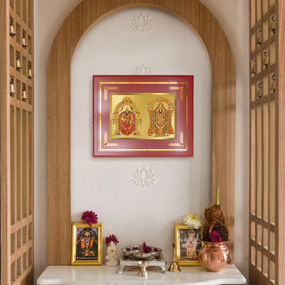 Lord Venkateswara Tirupati Balaji & Goddess Padmavati | Divine Couple Wall Mount Photo Frame in 24K Gold Plated Foil