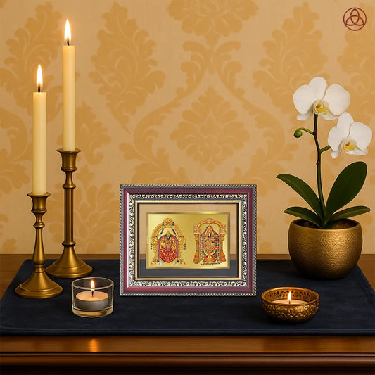 Lord Venkateswara Tirupati Balaji & Goddess Padmavati | Divine Couple Wall & Tabletop Photo Frame in 24K Gold Plated Foil