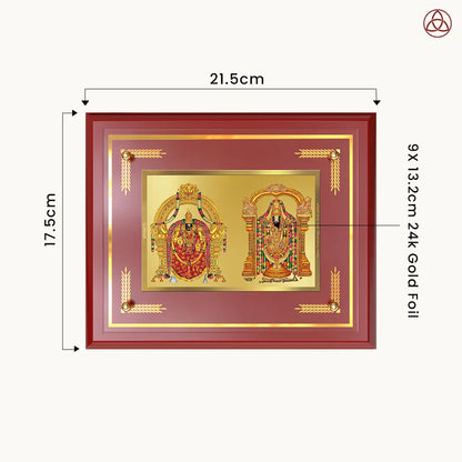 Lord Venkateswara Tirupati Balaji & Goddess Padmavati | Divine Couple Wall & Tabletop Photo Frame in 24K Gold Plated Foil