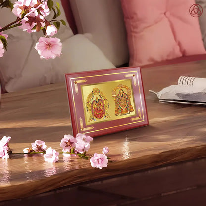 Lord Venkateswara Tirupati Balaji & Goddess Padmavati | Divine Couple Wall & Tabletop Photo Frame in 24K Gold Plated Foil