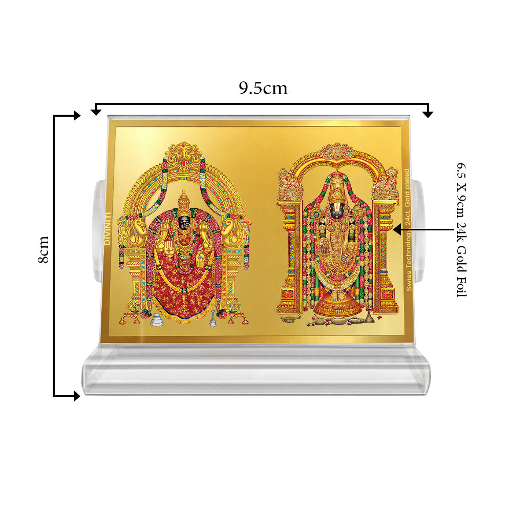 Diviniti 24K Gold Plated Foil Padmawati Balaji Frame For Car Dashboard, Home Decor, Puja and Gift (11 x 6.8 CM)
