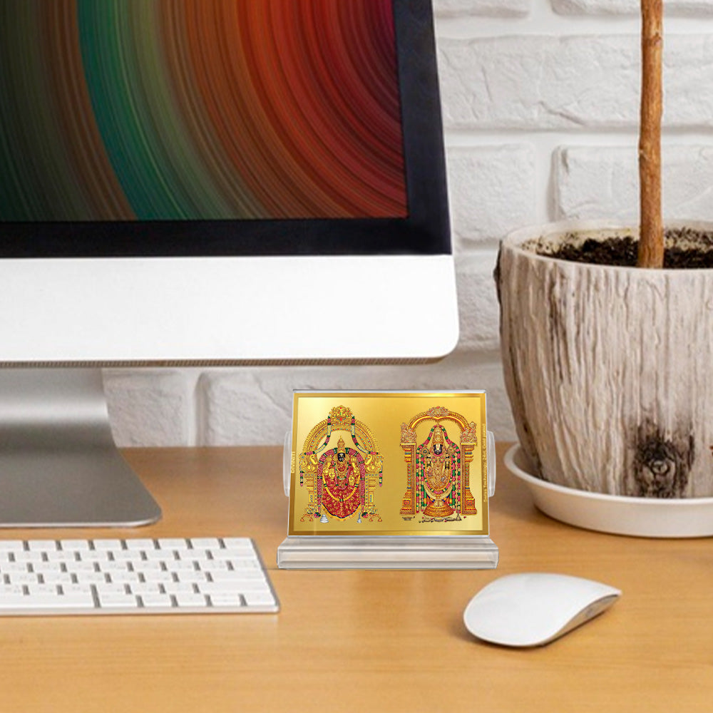 Diviniti 24K Gold Plated Foil Padmawati Balaji Frame For Car Dashboard, Home Decor, Puja and Gift (11 x 6.8 CM)