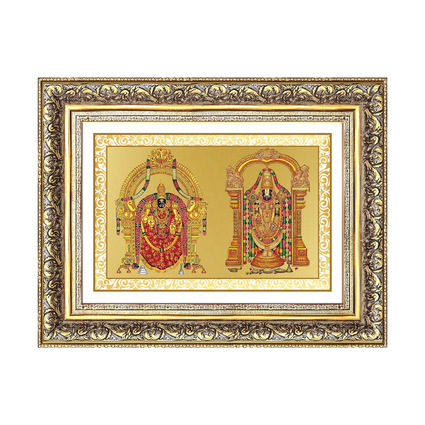 Lord Venkateswara Tirupati Balaji & Goddess Padmavati | Divine Couple Wall Mount Photo Frame in 24K Gold Plated Foil