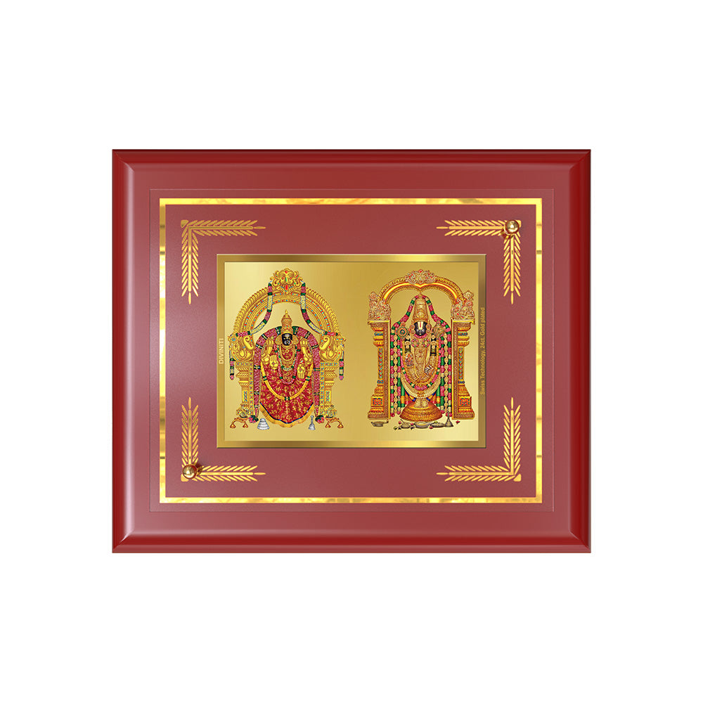 Lord Venkateswara Tirupati Balaji & Goddess Padmavati | Divine Couple Wall & Tabletop Frame in 24K Gold Plated Foil