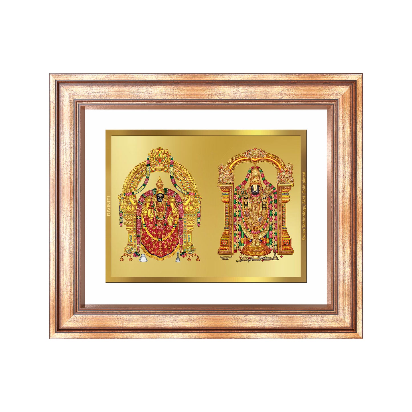 Lord Venkateswara Tirupati Balaji & Goddess Padmavati | Divine Couple Wall Mount Photo Frame in 24K Gold Plated Foil