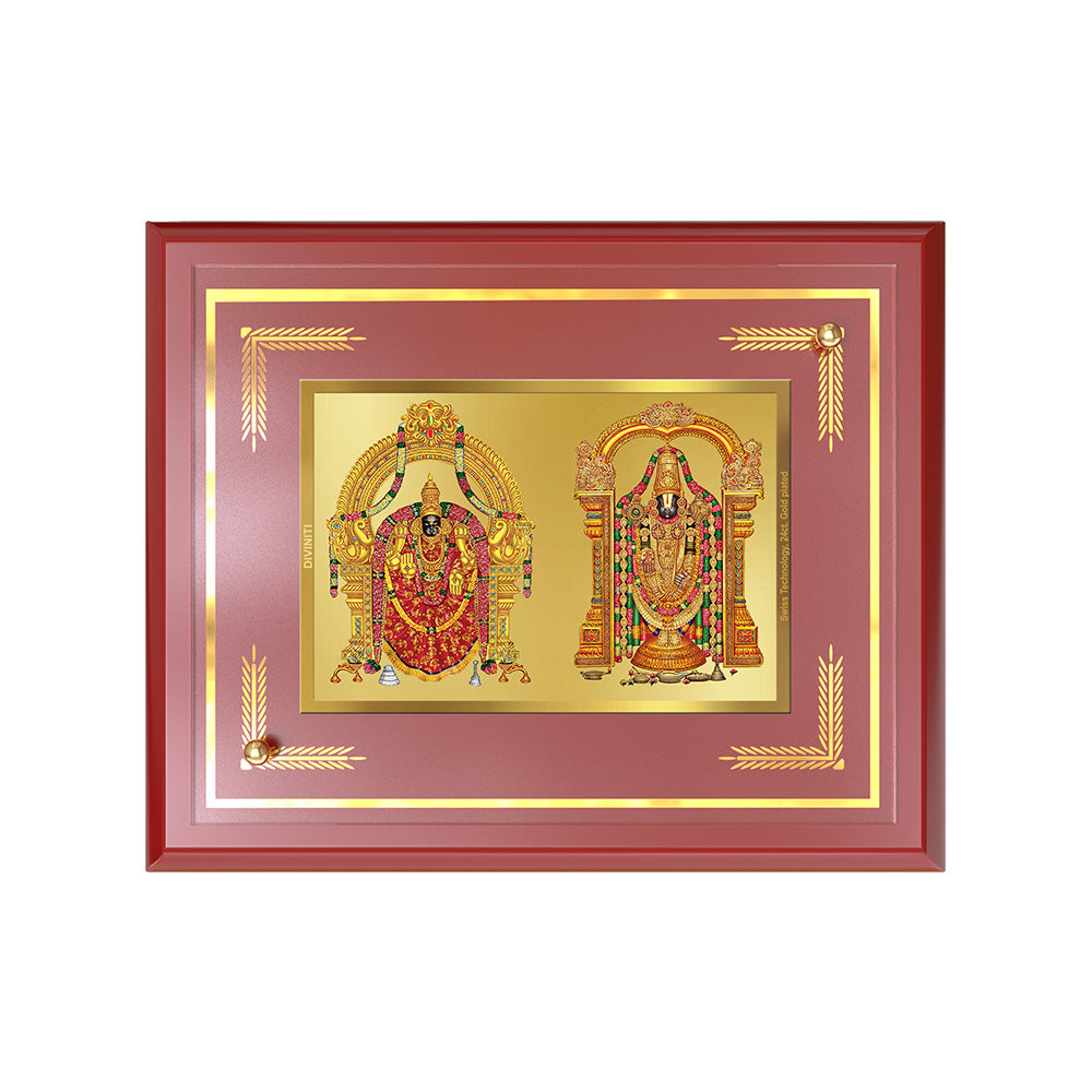 Lord Venkateswara Tirupati Balaji & Goddess Padmavati | Divine Couple Wall and Tabletop Photo Frame in 24K Gold Plated Foil