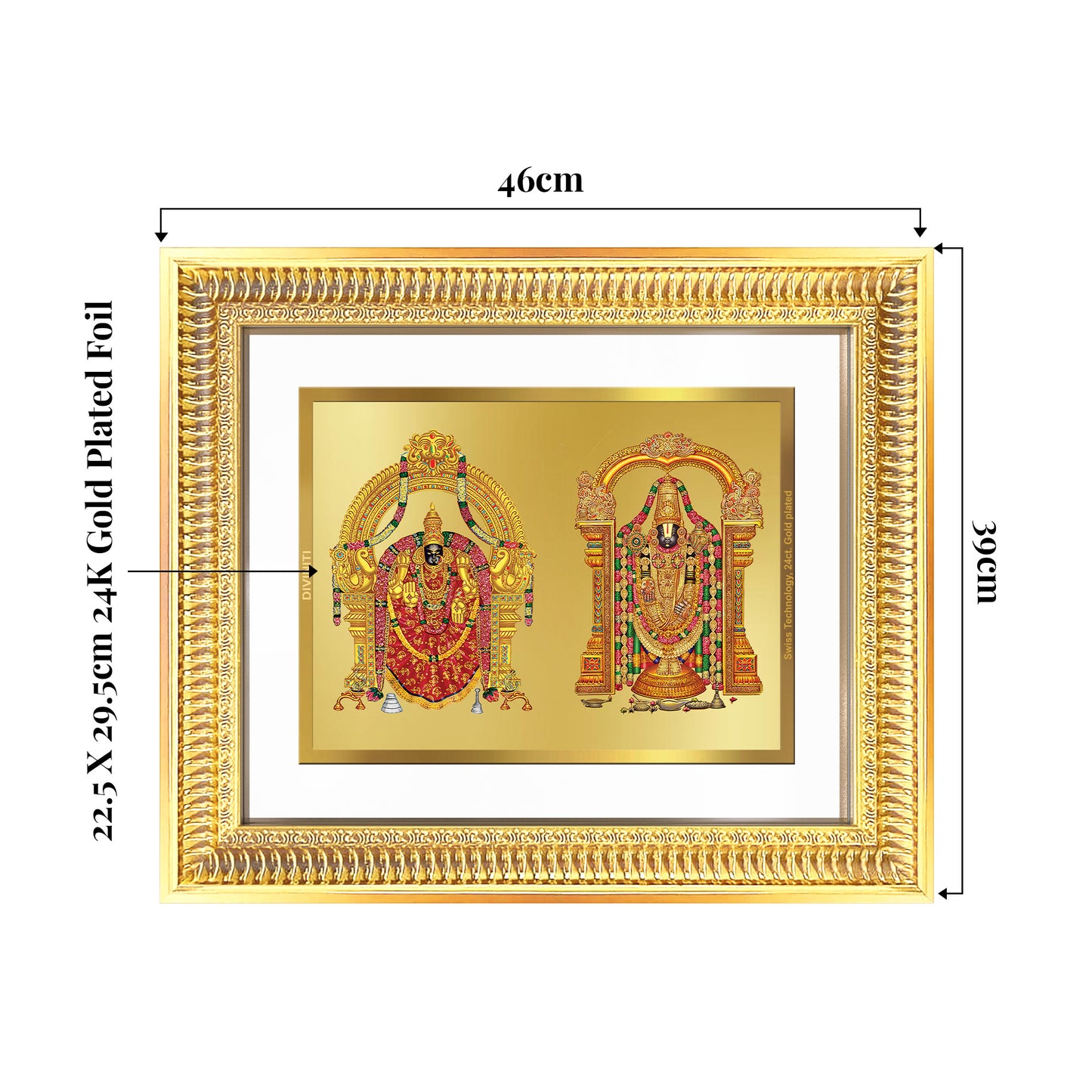 Lord Venkateswara Tirupati Balaji & Goddess Padmavati | Divine Couple Wall Mount Photo Frame in 24K Gold Plated Foil