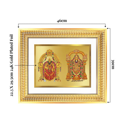 Lord Venkateswara Tirupati Balaji & Goddess Padmavati | Divine Couple Wall Mount Photo Frame in 24K Gold Plated Foil