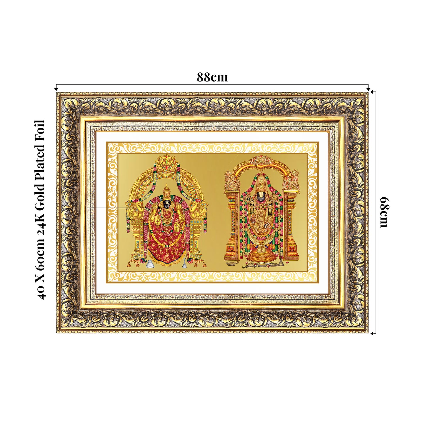 Lord Venkateswara Tirupati Balaji & Goddess Padmavati | Divine Couple Wall Mount Photo Frame in 24K Gold Plated Foil