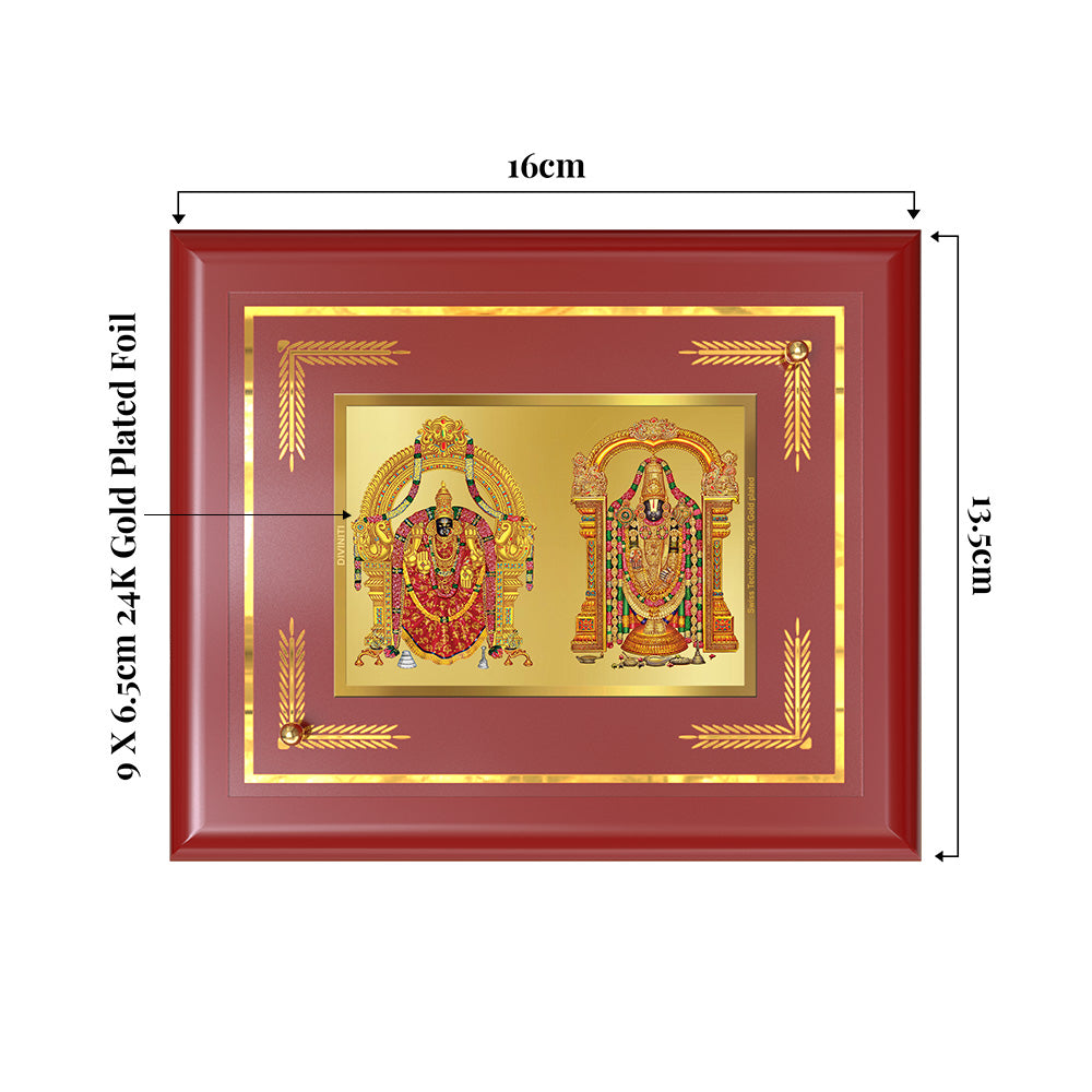 Lord Venkateswara Tirupati Balaji & Goddess Padmavati | Divine Couple Wall & Tabletop Frame in 24K Gold Plated Foil