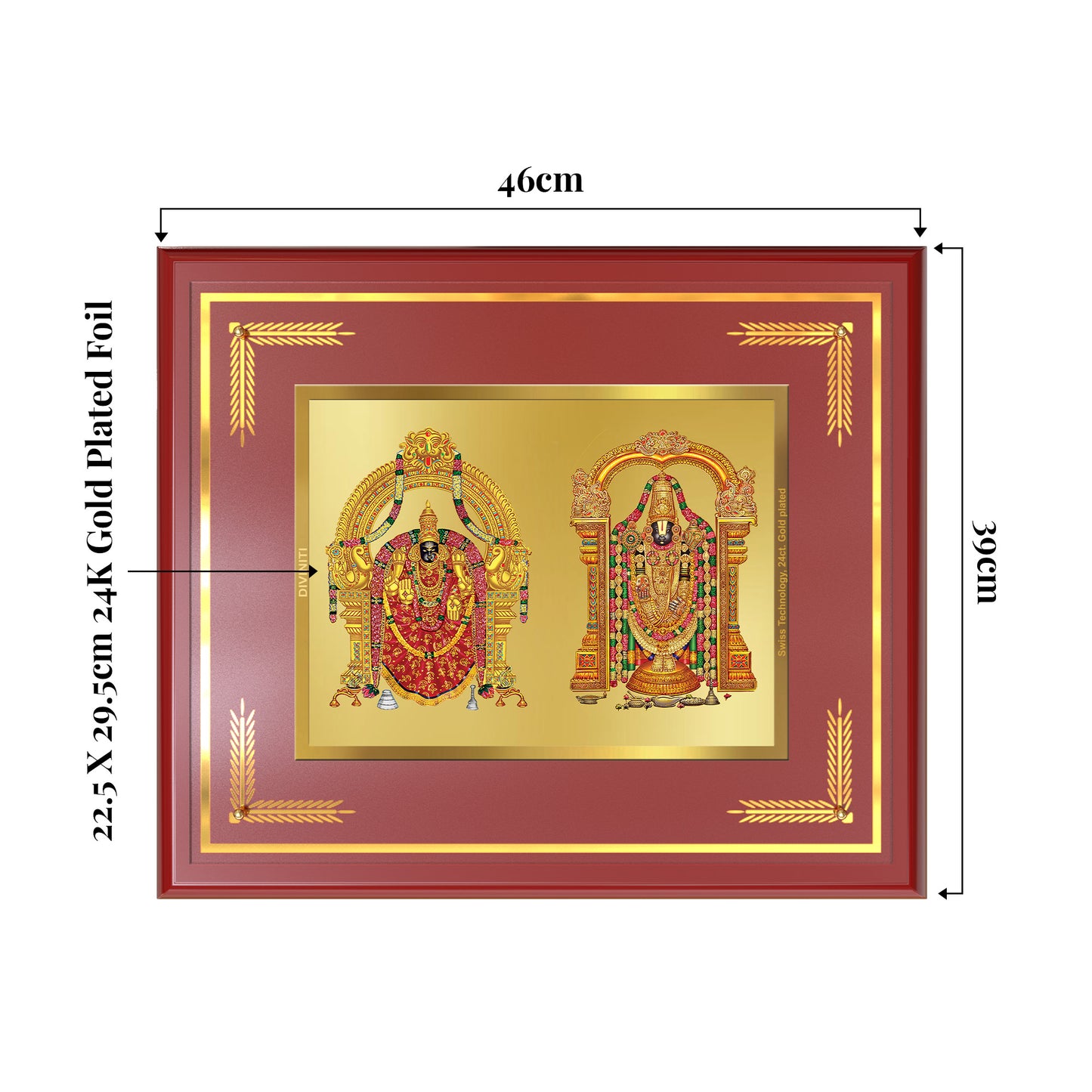 Lord Venkateswara Tirupati Balaji & Goddess Padmavati | Divine Couple Wall Mount Photo Frame in 24K Gold Plated Foil