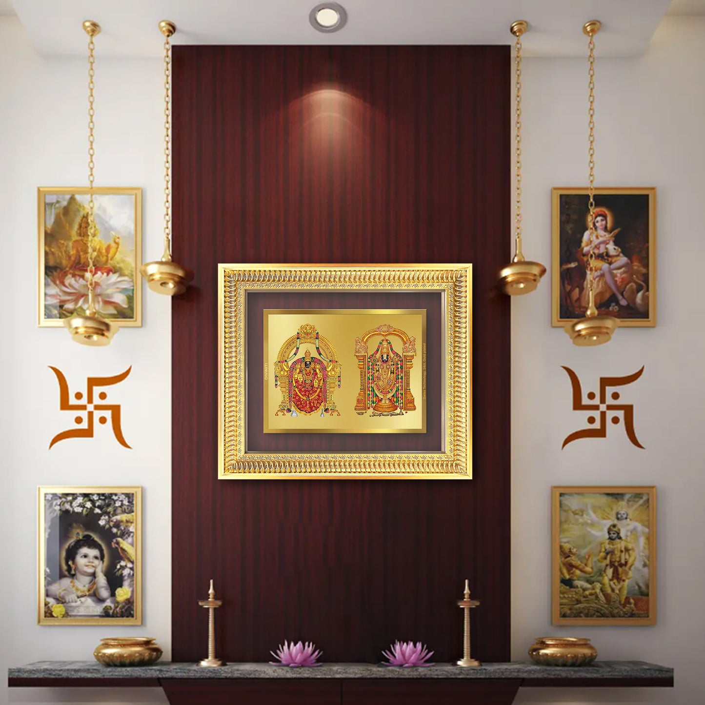 Lord Venkateswara Tirupati Balaji & Goddess Padmavati | Divine Couple Wall Mount Photo Frame in 24K Gold Plated Foil
