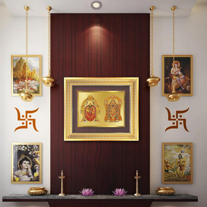 Lord Venkateswara Tirupati Balaji & Goddess Padmavati | Divine Couple Wall Mount Photo Frame in 24K Gold Plated Foil
