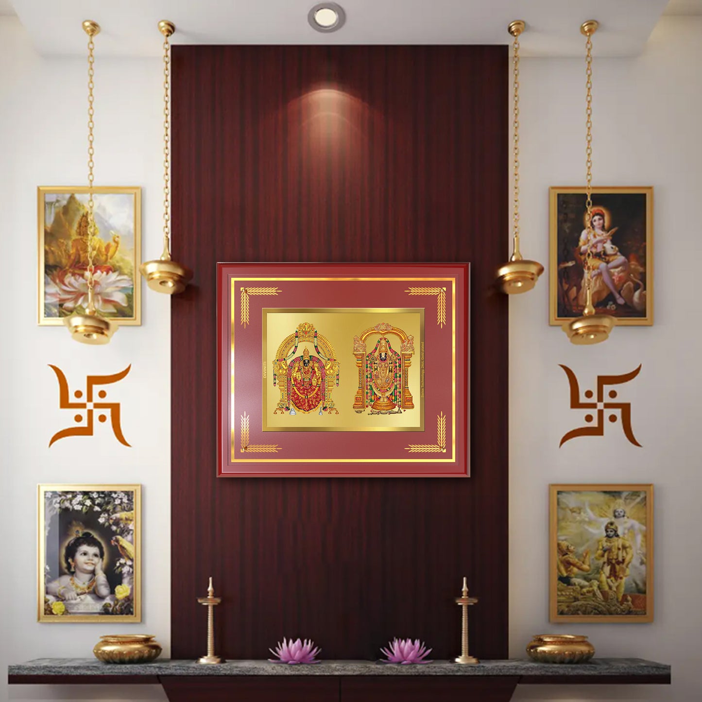 Lord Venkateswara Tirupati Balaji & Goddess Padmavati | Divine Couple Wall Mount Photo Frame in 24K Gold Plated Foil