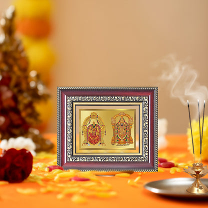 Lord Venkateswara Tirupati Balaji & Goddess Padmavati | Divine Couple Wall & Tabletop Frame in 24K Gold Plated Foil