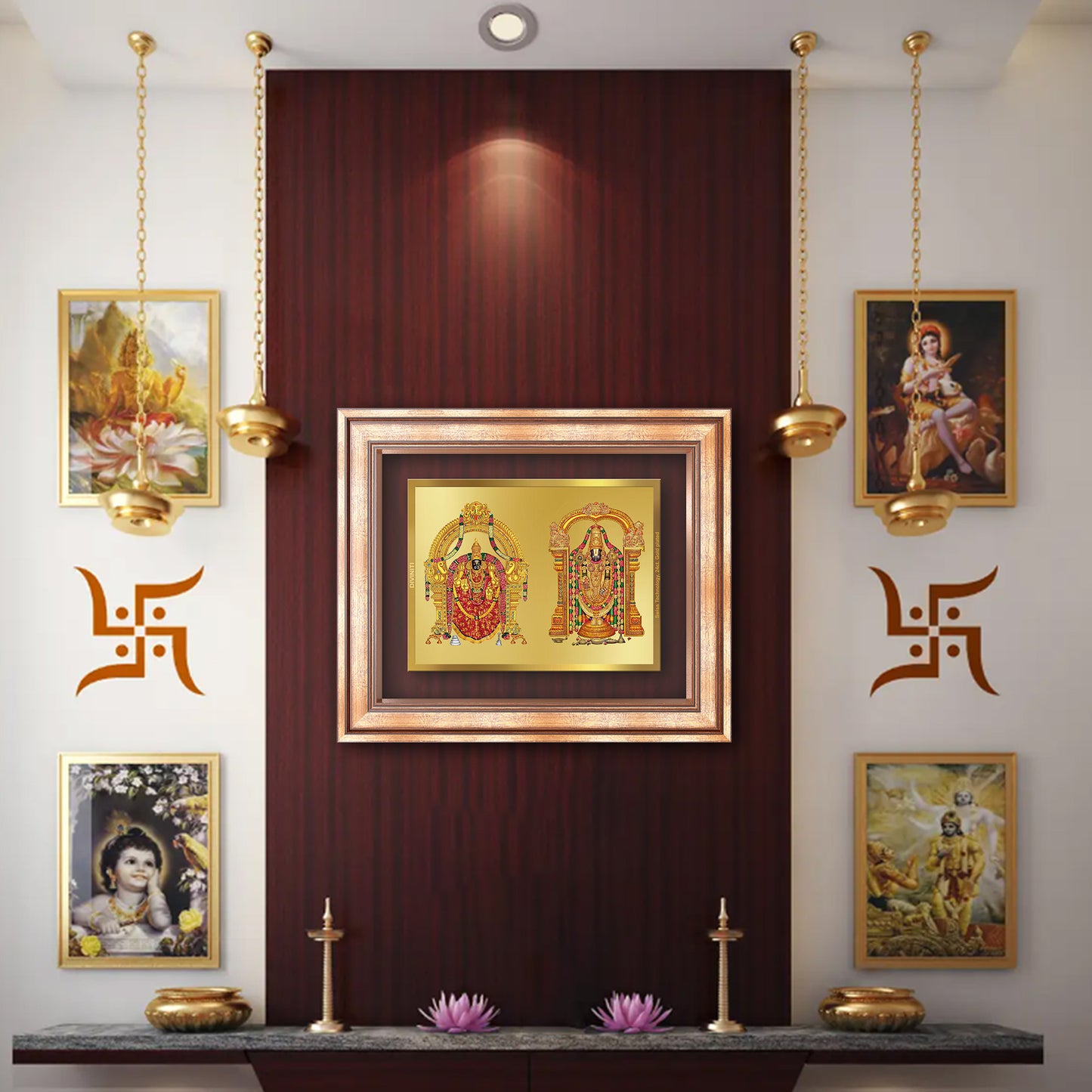 Lord Venkateswara Tirupati Balaji & Goddess Padmavati | Divine Couple Wall Mount Photo Frame in 24K Gold Plated Foil