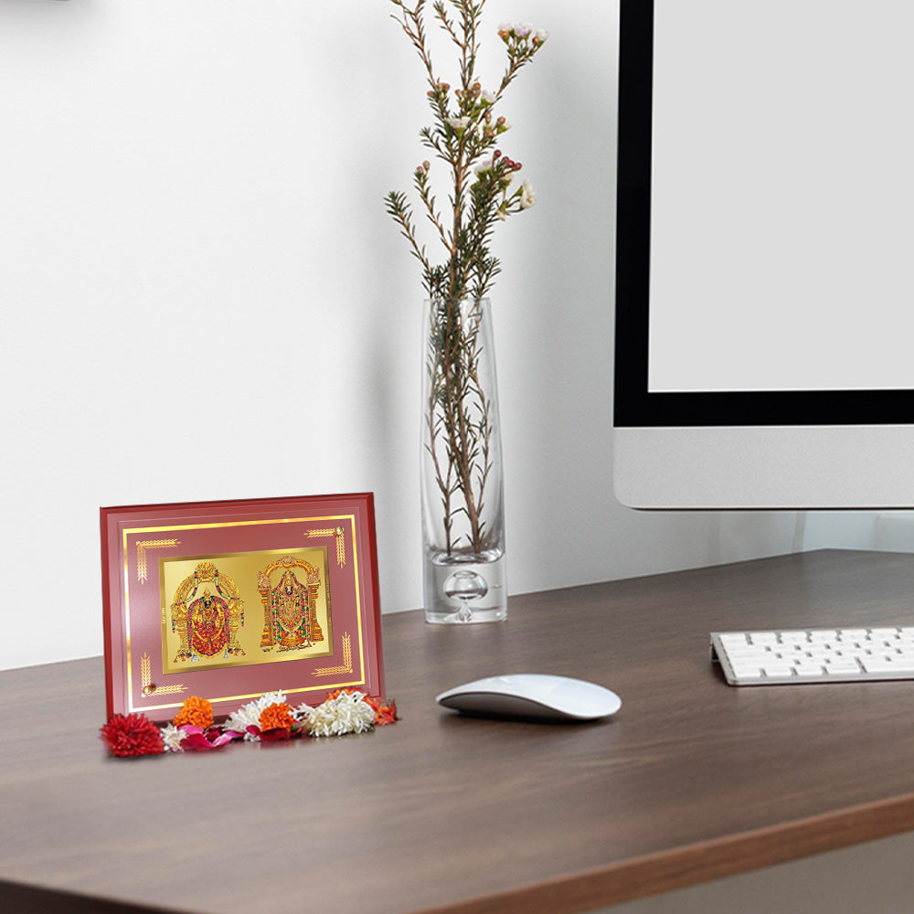 Lord Venkateswara Tirupati Balaji & Goddess Padmavati | Divine Couple Wall and Tabletop Photo Frame in 24K Gold Plated Foil