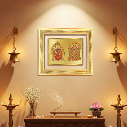 Lord Venkateswara Tirupati Balaji & Goddess Padmavati | Divine Couple Wall Mount Photo Frame in 24K Gold Plated Foil