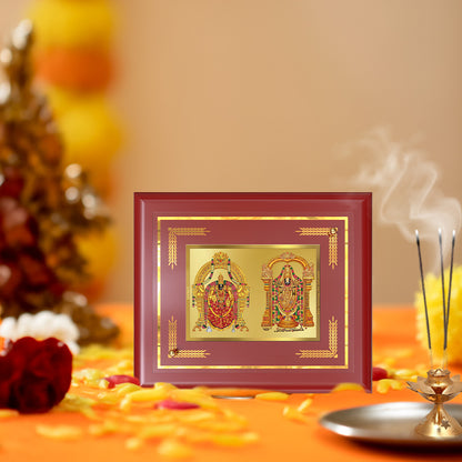Lord Venkateswara Tirupati Balaji & Goddess Padmavati | Divine Couple Wall & Tabletop Frame in 24K Gold Plated Foil