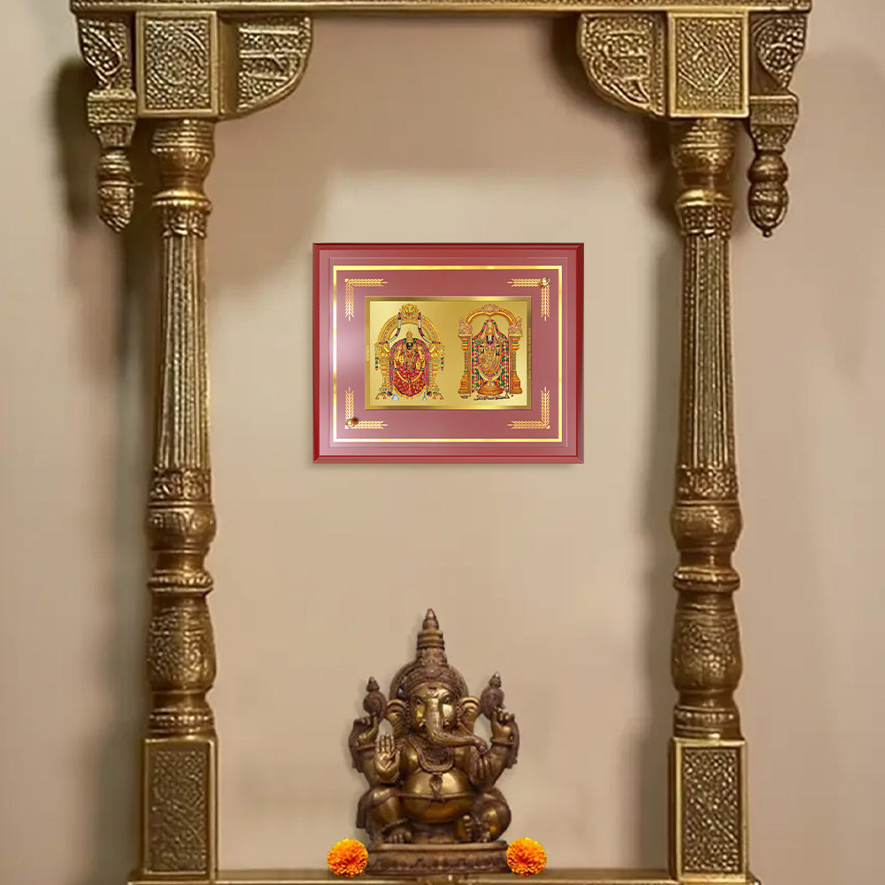Lord Venkateswara Tirupati Balaji & Goddess Padmavati | Divine Couple Wall and Tabletop Photo Frame in 24K Gold Plated Foil
