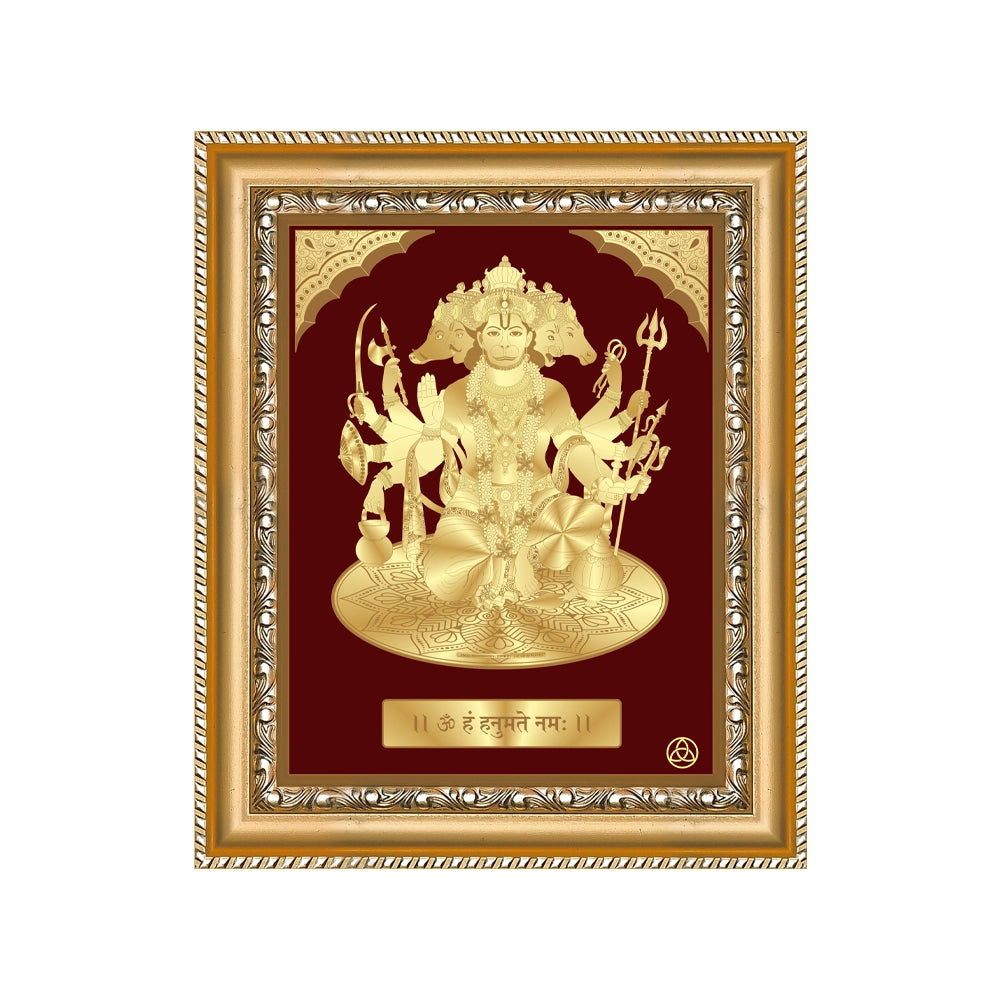 Panchmukhi Hanuman | Five-Faced Hanuman Gold on Gold Wall Hanging Frame in 24K Gold Plated Foil