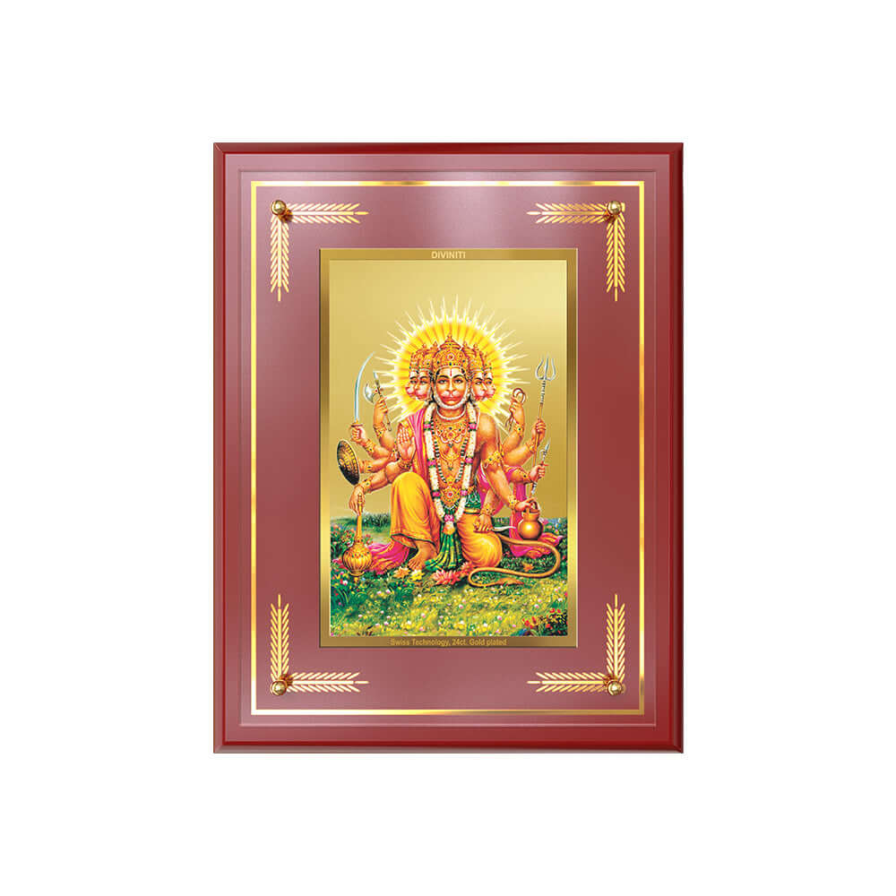 Panchmukhi Hanuman | Five-Faced Hanuman Wall and Tabletop Photo Frame in 24K Gold Plated Foil